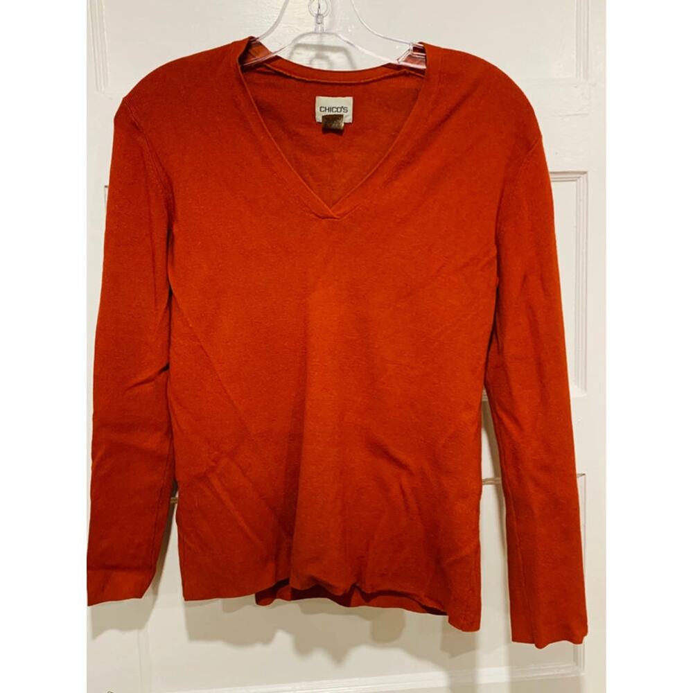 Chico's Vintage Orange V-Neck Sweater Rayon and Nylon Made Size 0